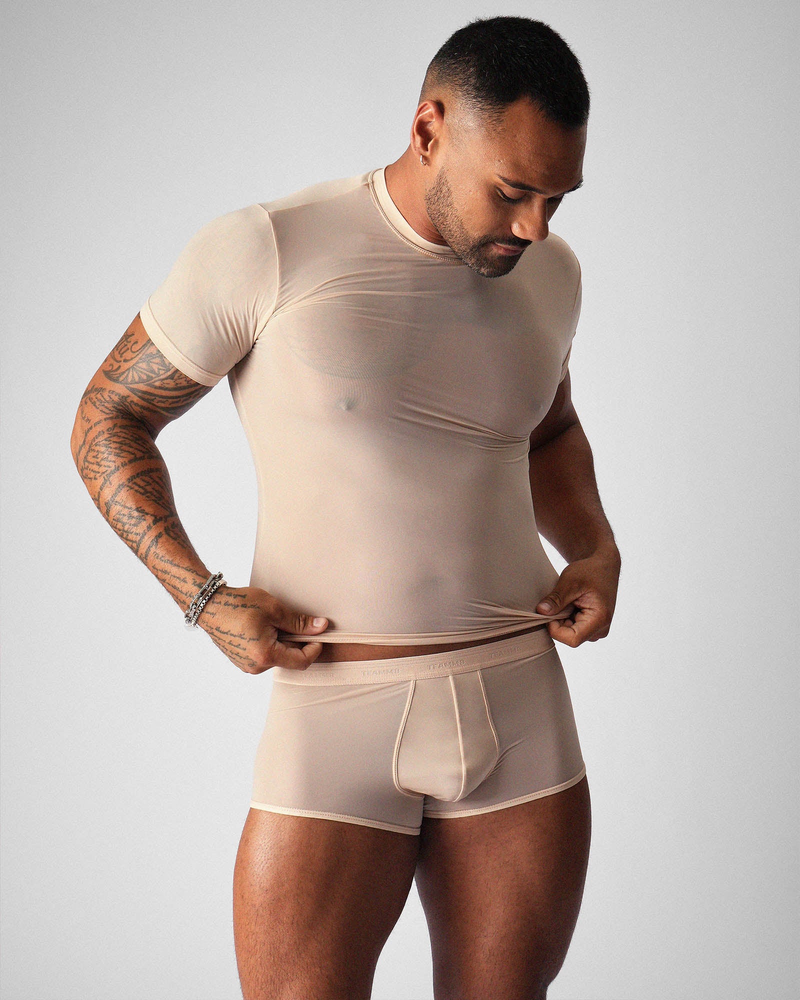 TEAMM8 Allure Sheer Cropped Tee Husk - BANG & STRIKE