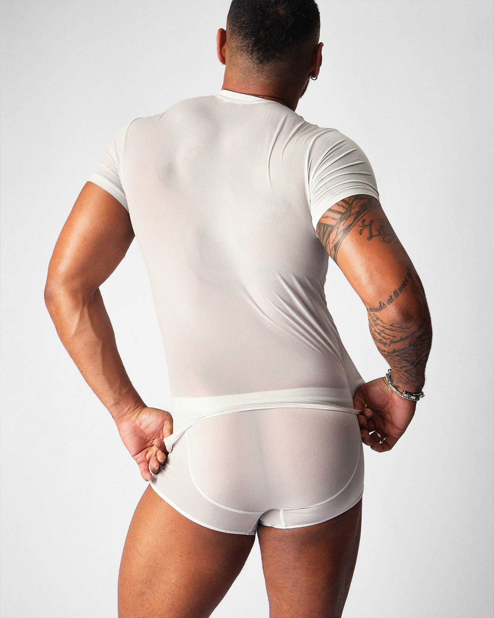 TEAMM8 Allure Sheer Cropped Tee Platinum - BANG & STRIKE