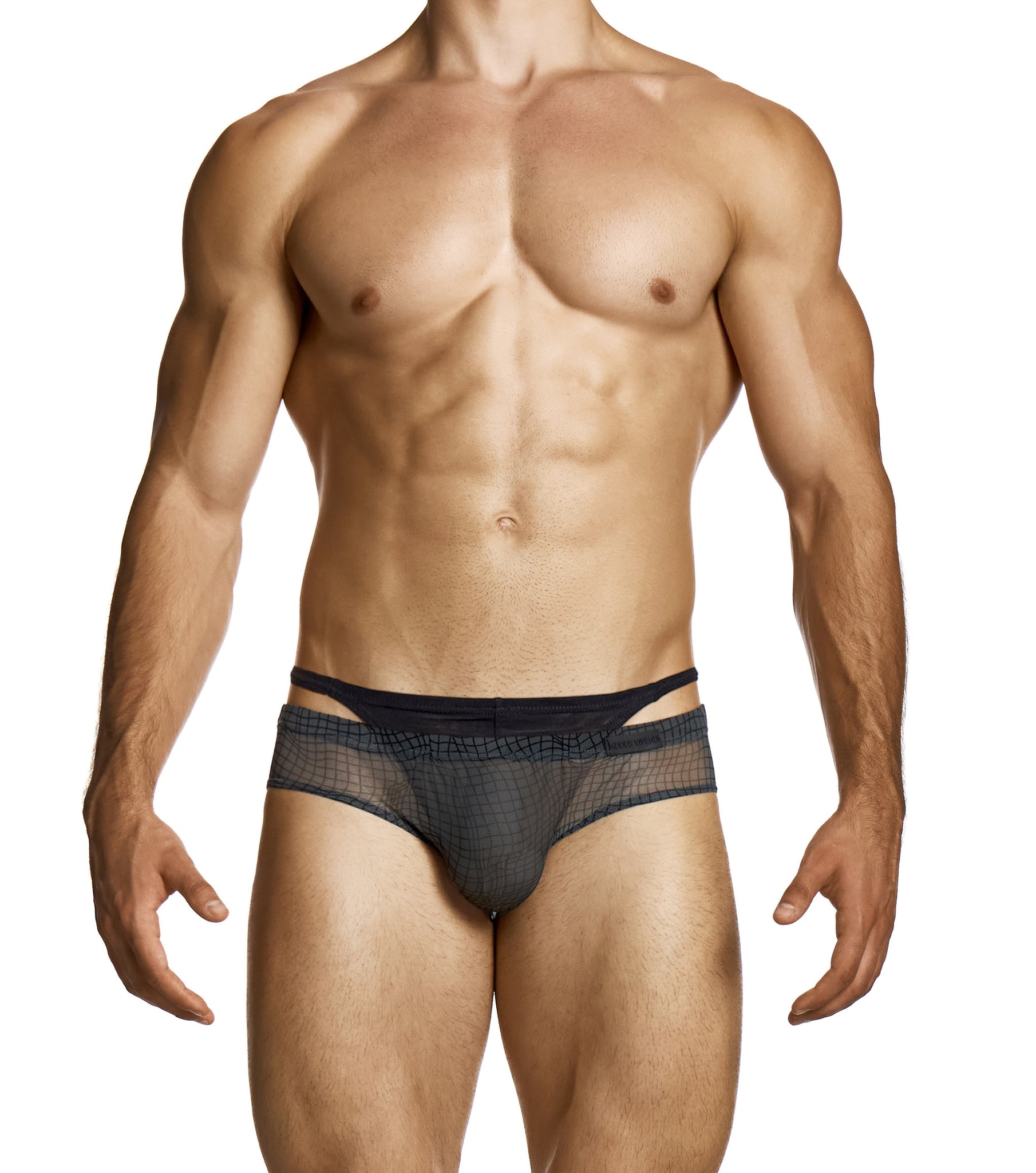 Modus Vivendi Charcoal Abstract Net Thong and Brief Set - BANG & STRIKE (view 2)