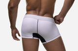Side view of the white PUMP! Deuce Boxer showing the soft grey cotton pouch