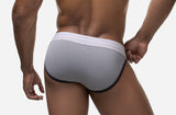 Rear view of the grey PUMP! Net Sidecut Brief with black lifting elastics