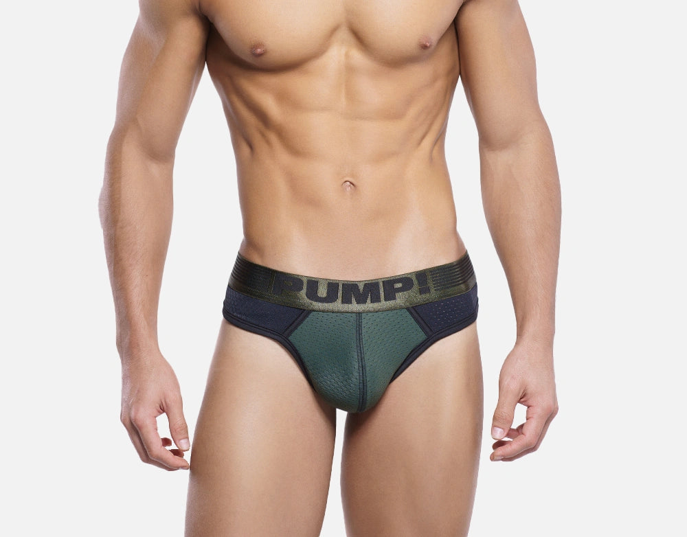 PUMP MILITARY GREEN MENS THONG FRONT VIEW